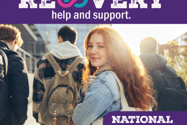 Young woman looking at the camera and smiling with the text 'Wherever you are, you can find recovery, help and support'.