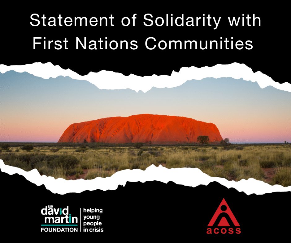 Uluru with the title 'Statment of Solidarity with First Nations Communities'