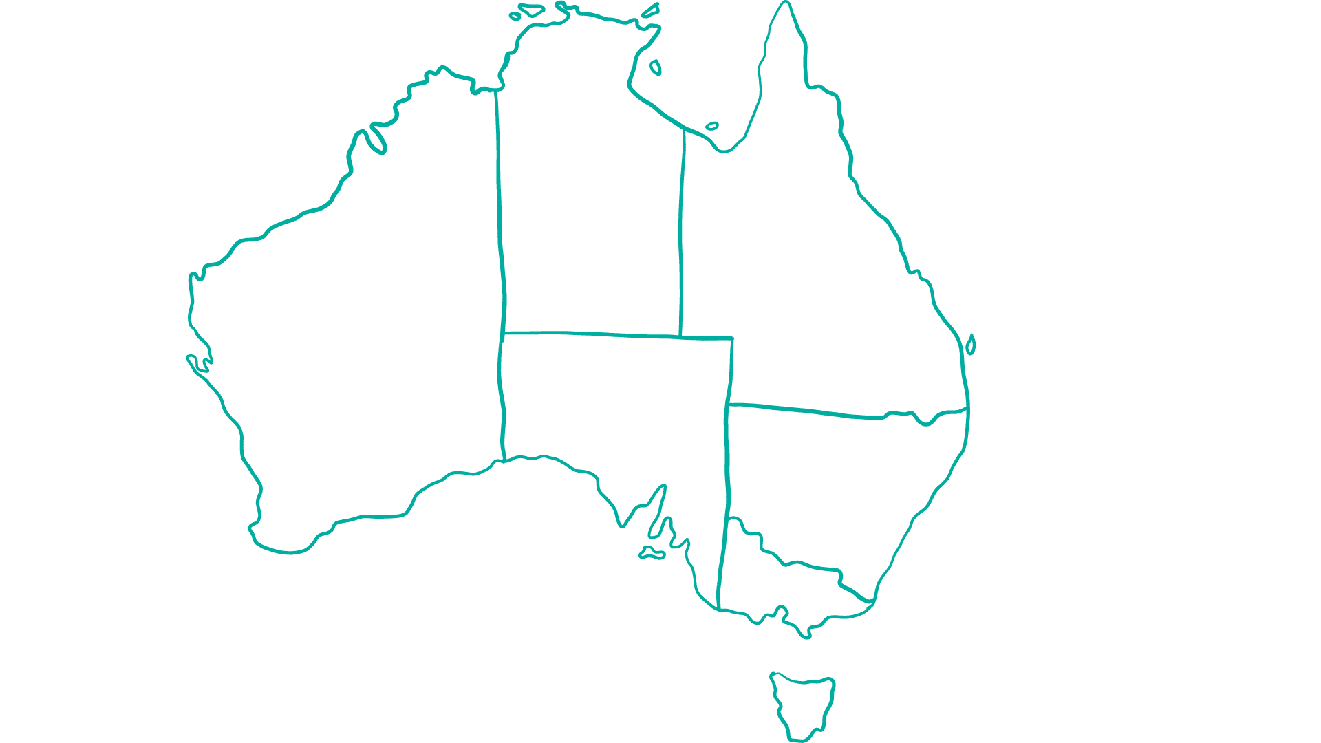 A map showing the outline of Australia with state lines marked.